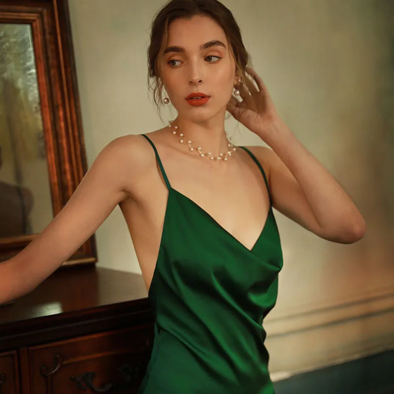 100% Silk Pajamas women sexy big backless nightdress nightdress Dress skirt female summer Autumn Sleepwear Nightgown