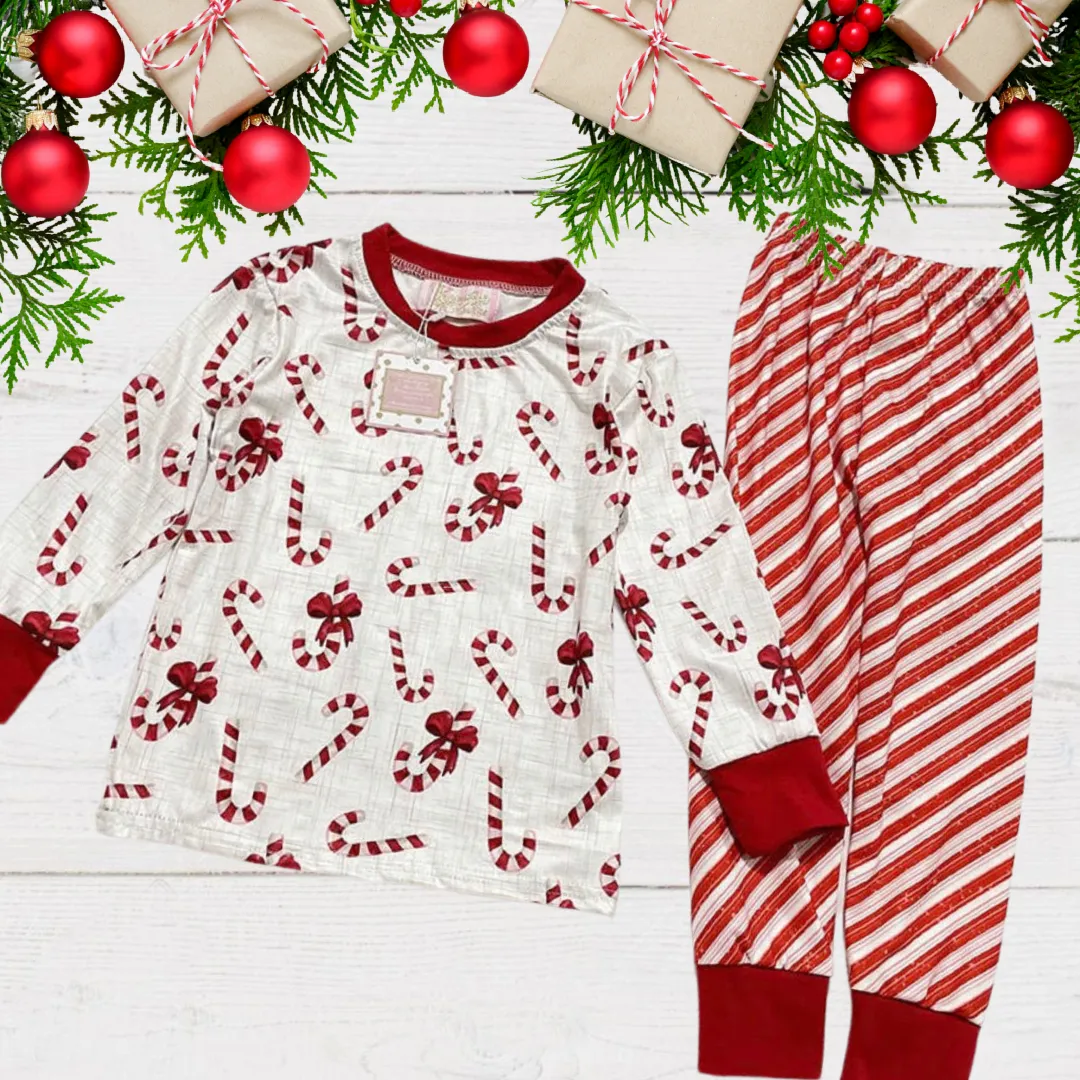 $10.00 EA - 3-4 X 2 - Kids 2 Pc Christmas Pajamas - Candy Canes