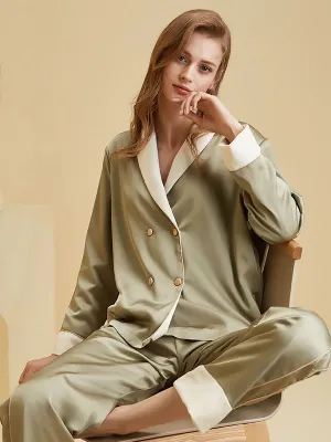2Pcs Blazer Collar Silk Satin Pajamas