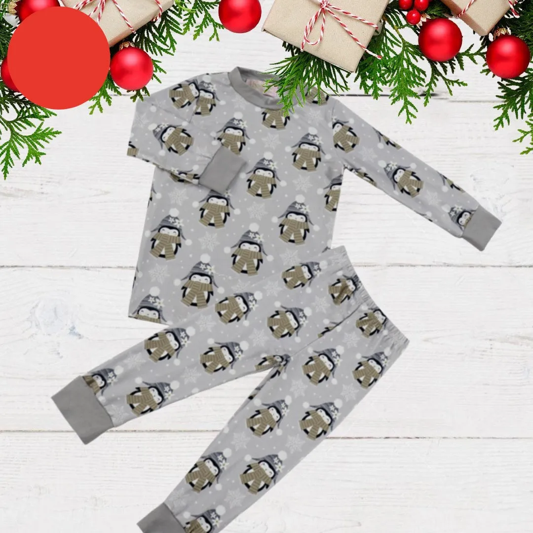 $7.50 EA -- 12-24M X 2/2-3T X 1/3-4T X 1/5-6T X 2 -- Kids 2 Pc Pajamas - Grey Chilly Penguin