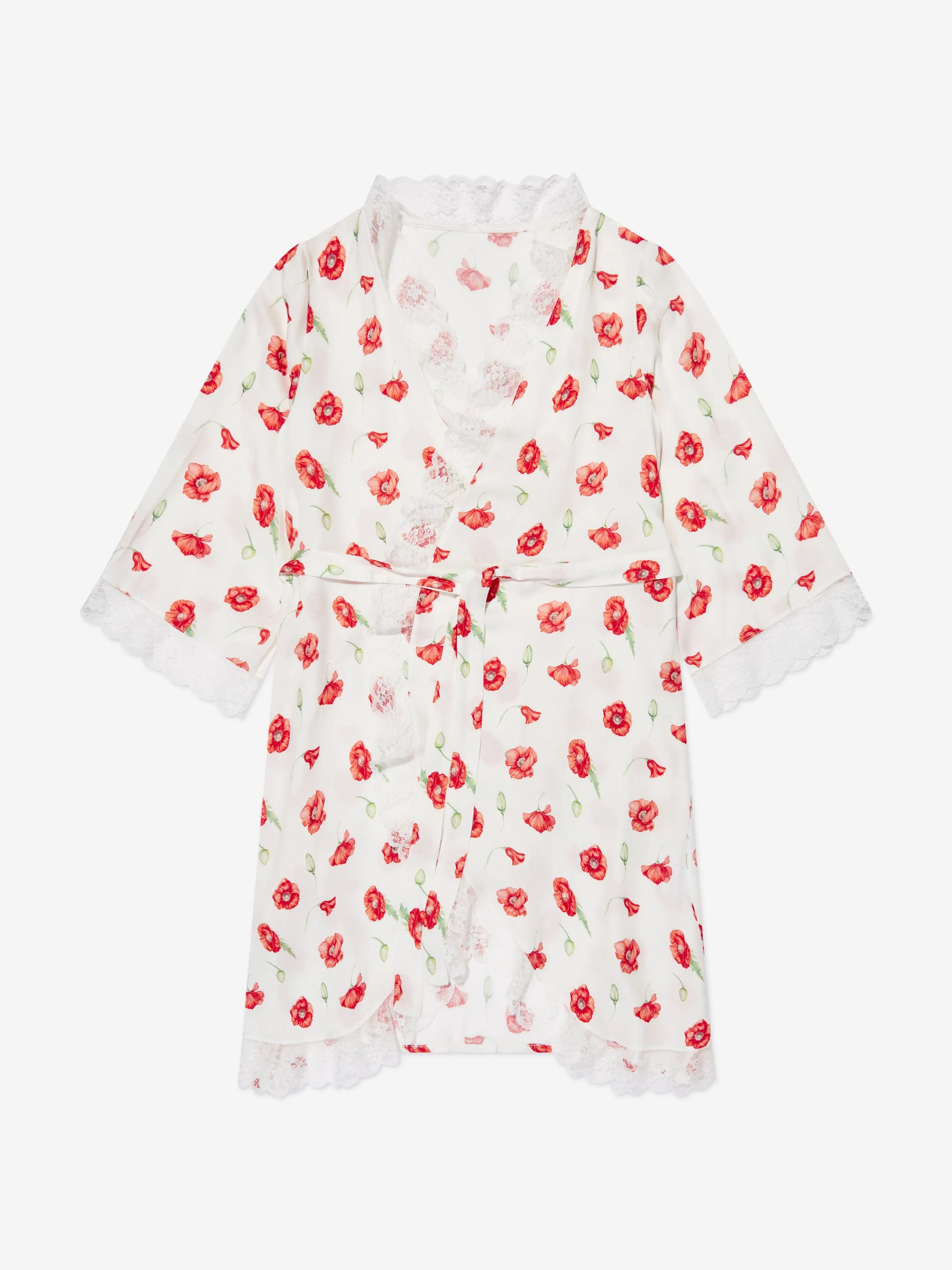 Amiki Children Girls Sofia Poppy Print Dressing Gown in White