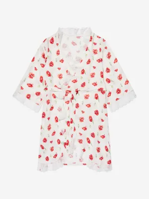 Amiki Children Girls Sofia Poppy Print Dressing Gown in White