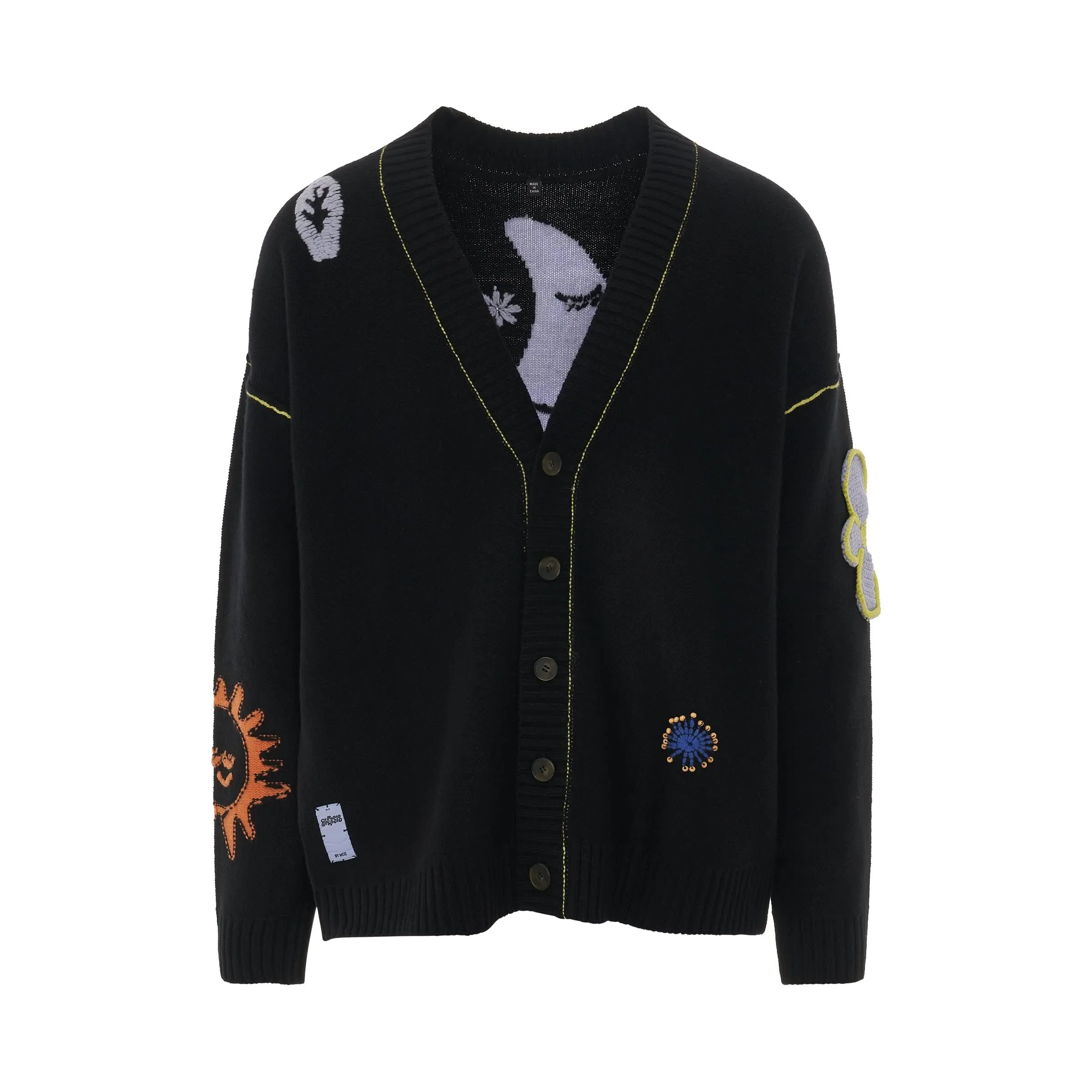 B12 Patch Oversized Knit Cardigan in Black
