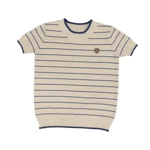Belati Cobalt Textured Stripe pointelle SS Knit  (BKN510)