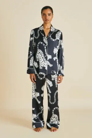 Black leopard silk pajama set