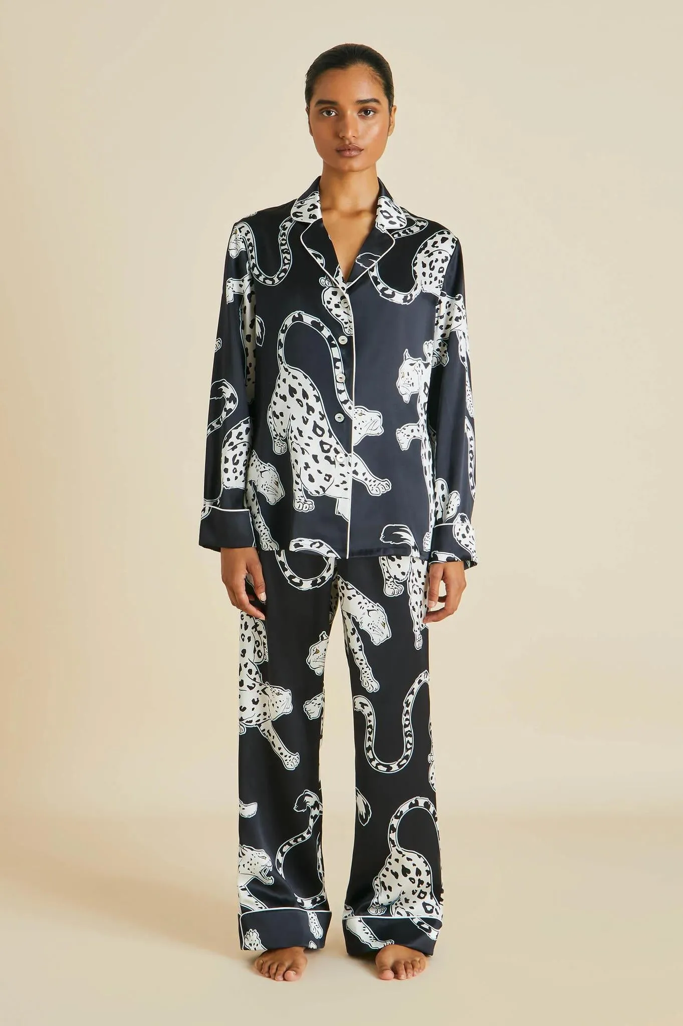 Black leopard silk pajama set