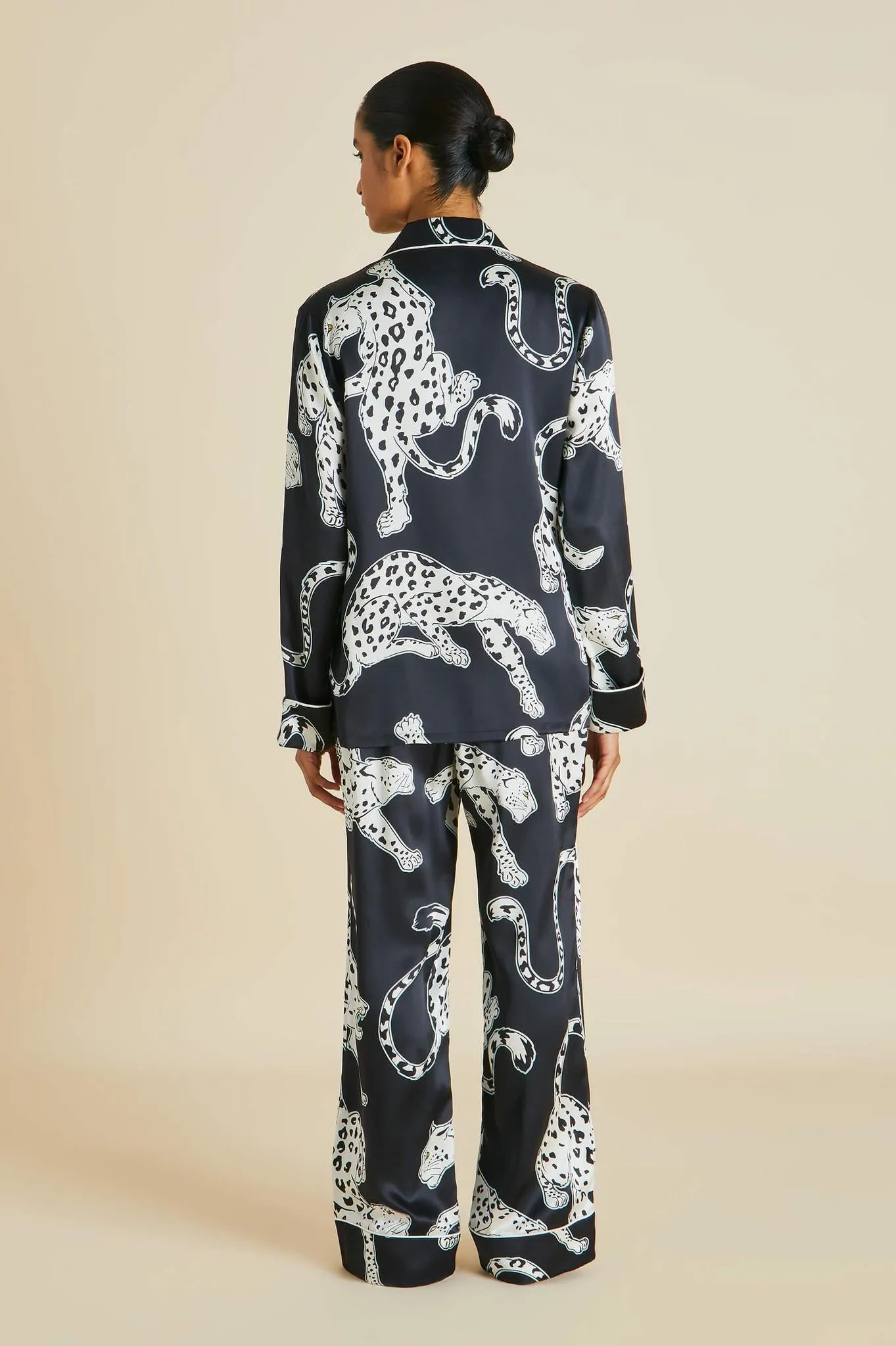 Black leopard silk pajama set