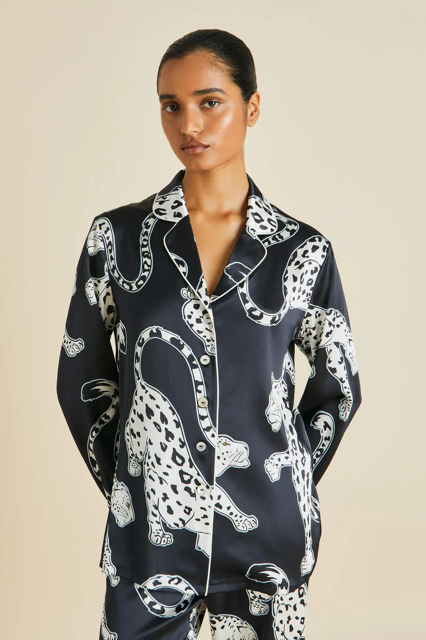 Black leopard silk pajama set