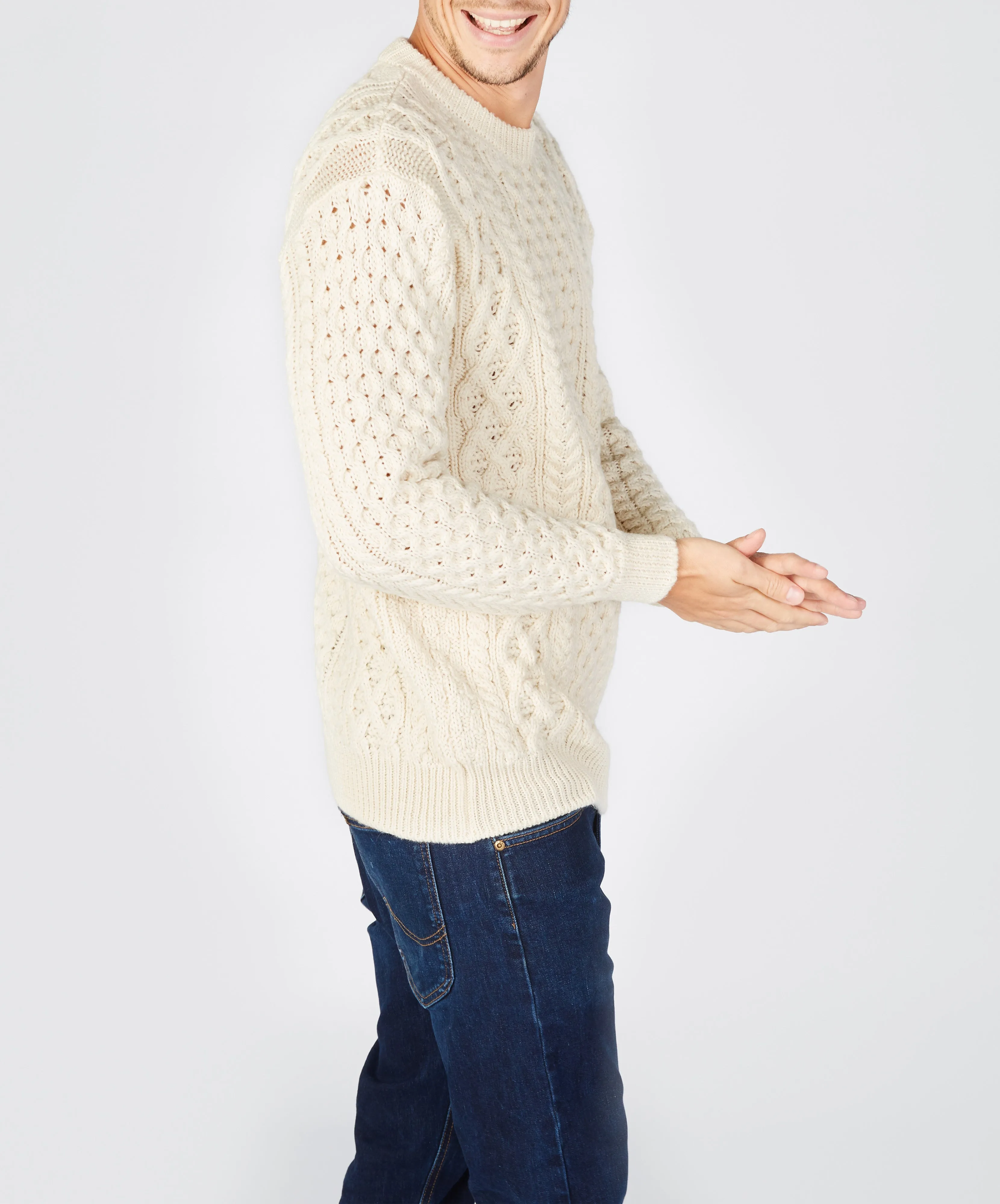 Blasket Honeycomb Stitch Mens Aran Sweater Natural