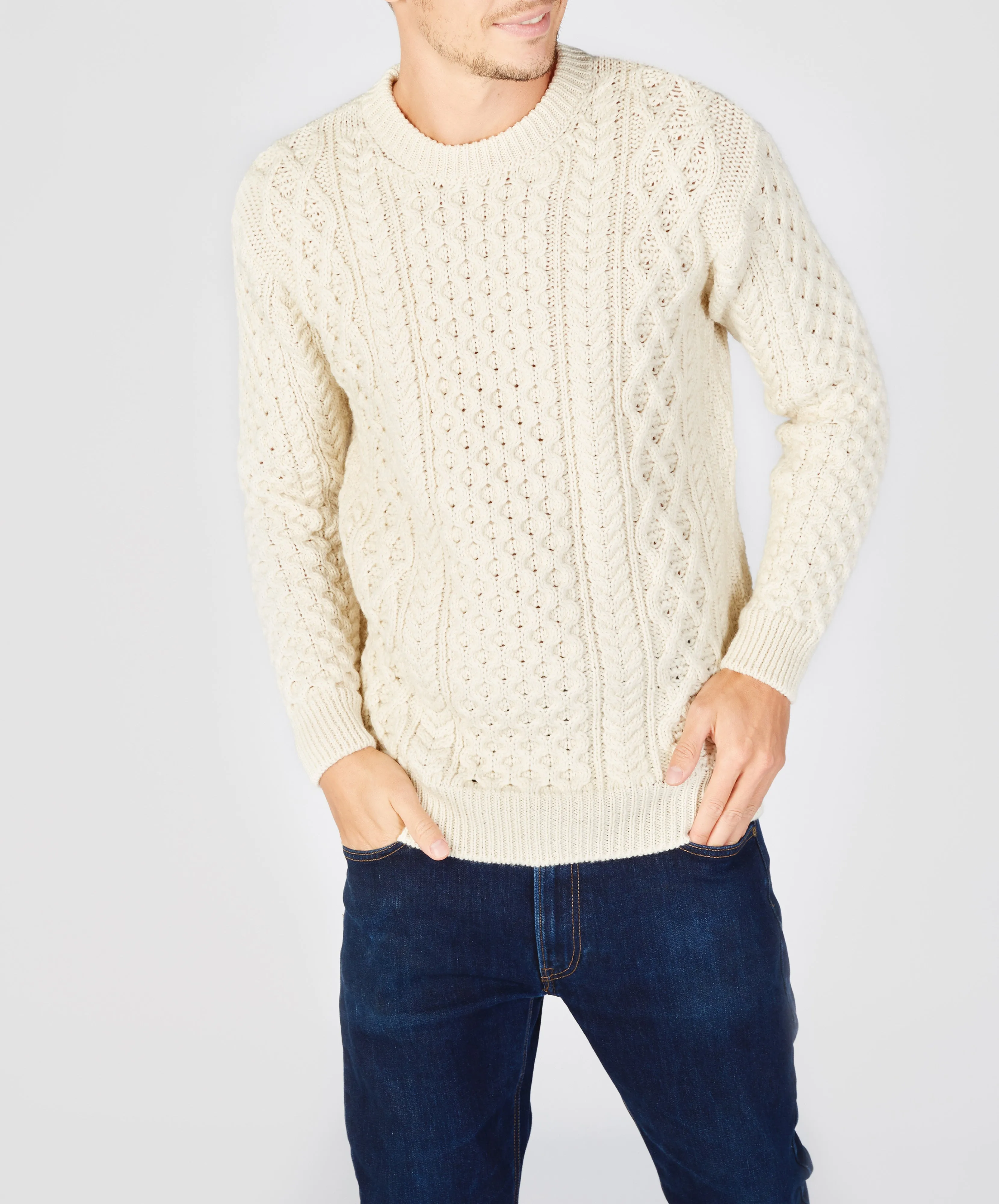 Blasket Honeycomb Stitch Mens Aran Sweater Natural