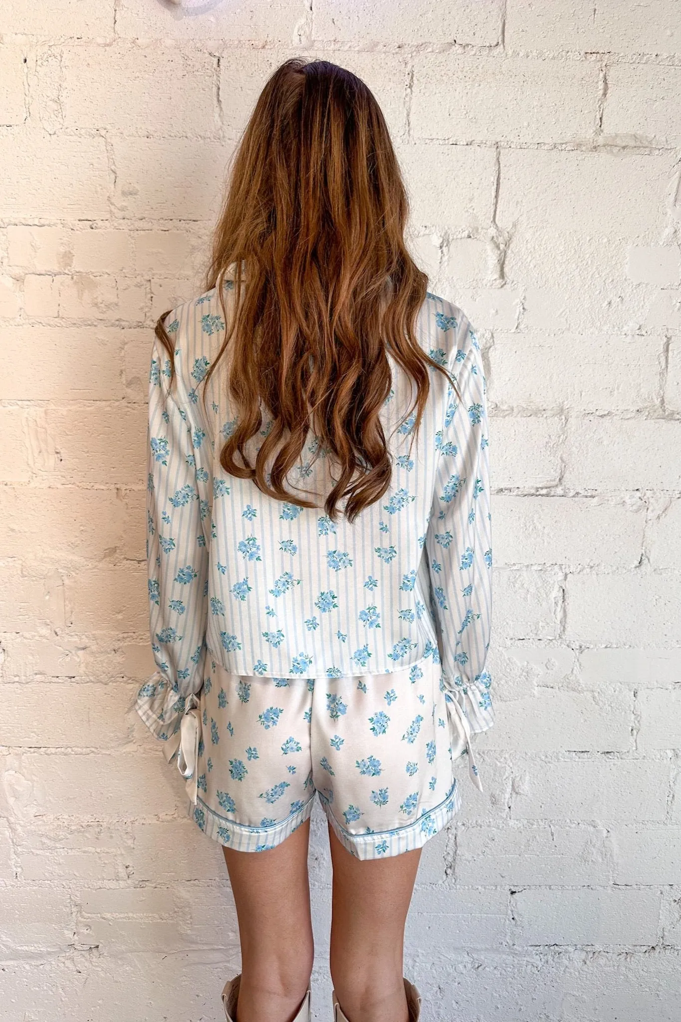 Blue Stripe Satin PJ Top