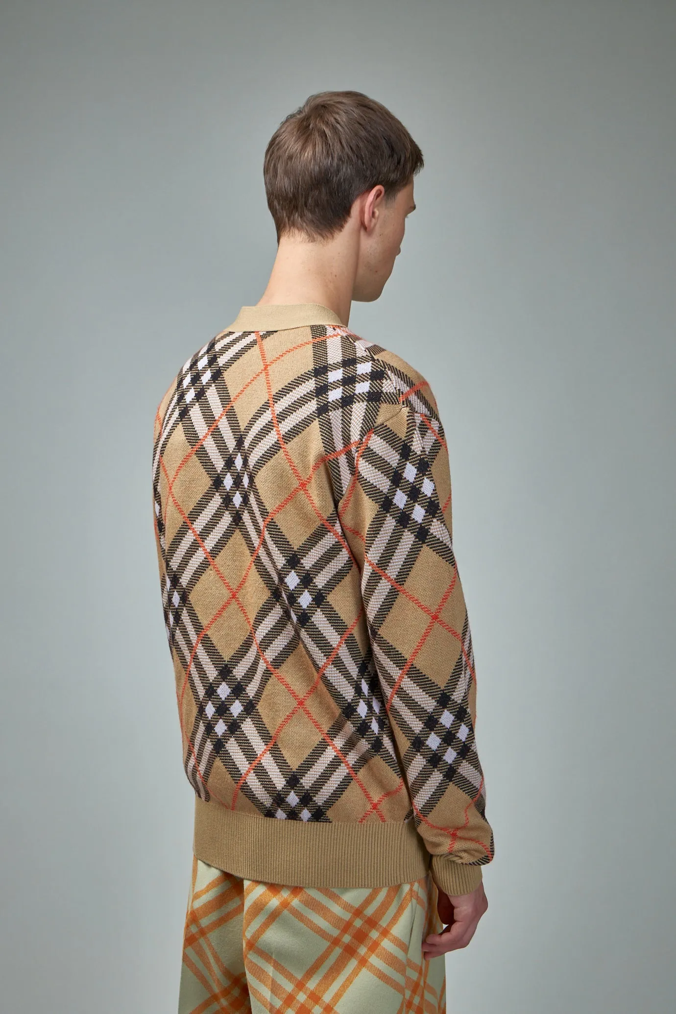Check Wool Mohair Blend Cardigan