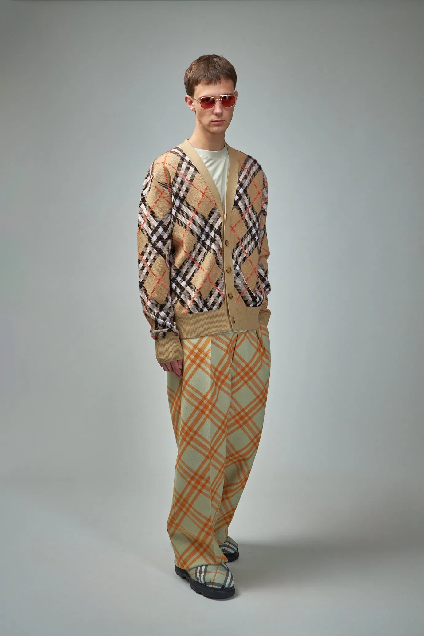 Check Wool Mohair Blend Cardigan
