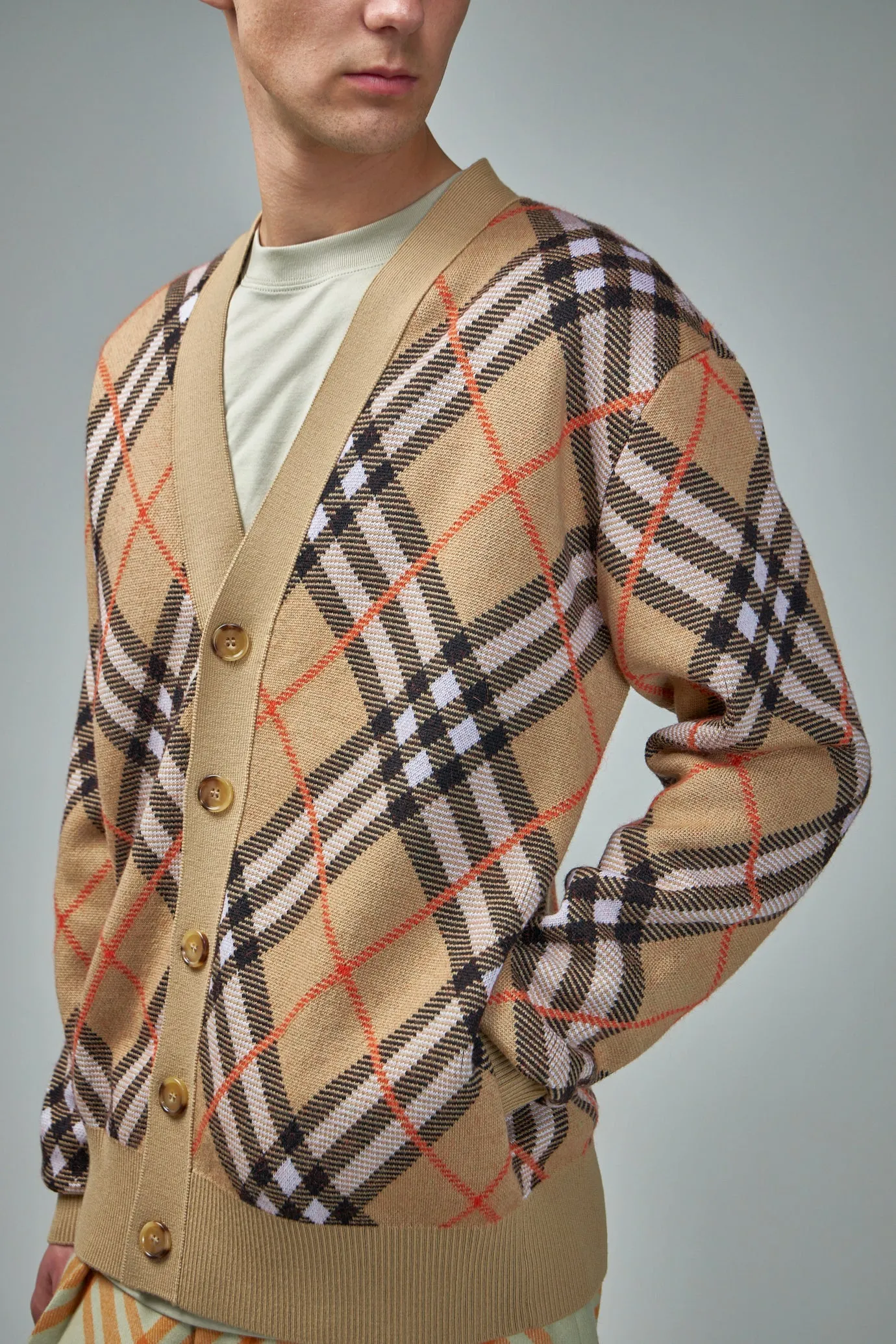 Check Wool Mohair Blend Cardigan