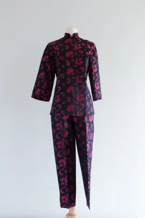 Chic 1960's Dynasty Silk Loungewear Two Piece Set / Small