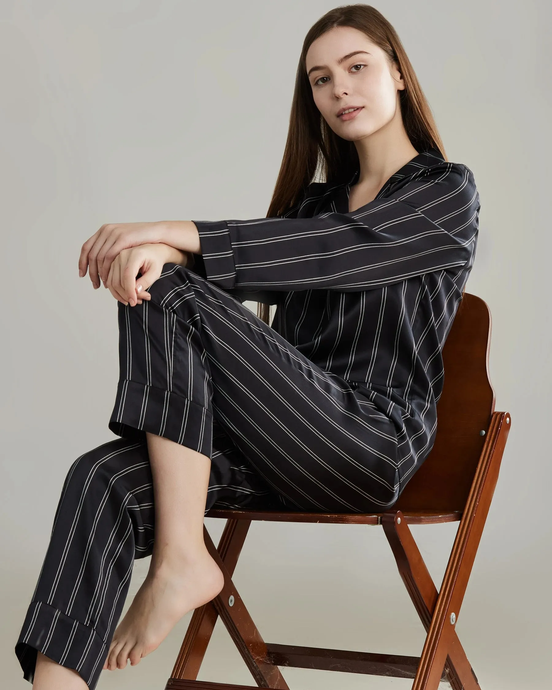 Classic Striped Silk Pajamas Set