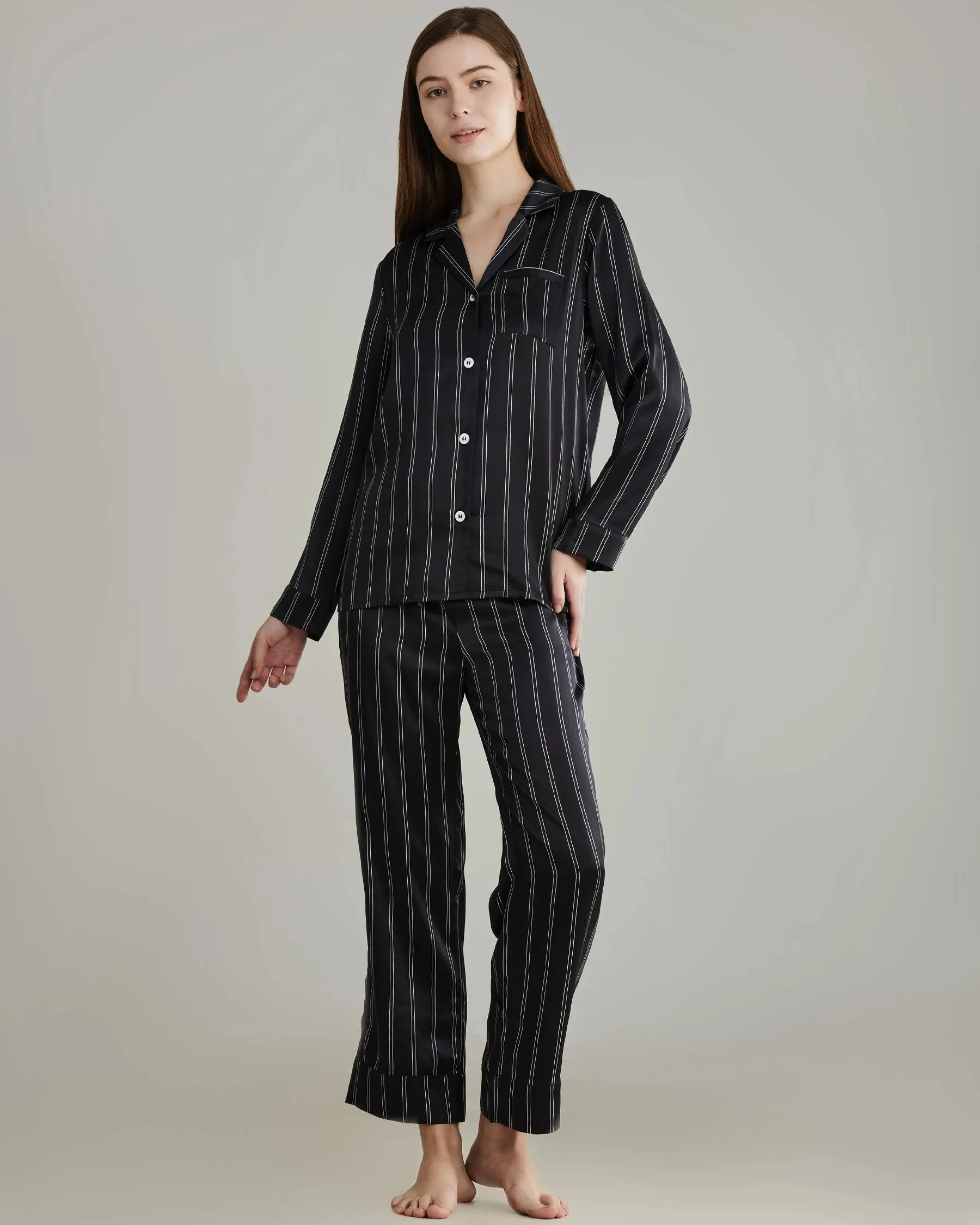 Classic Striped Silk Pajamas Set