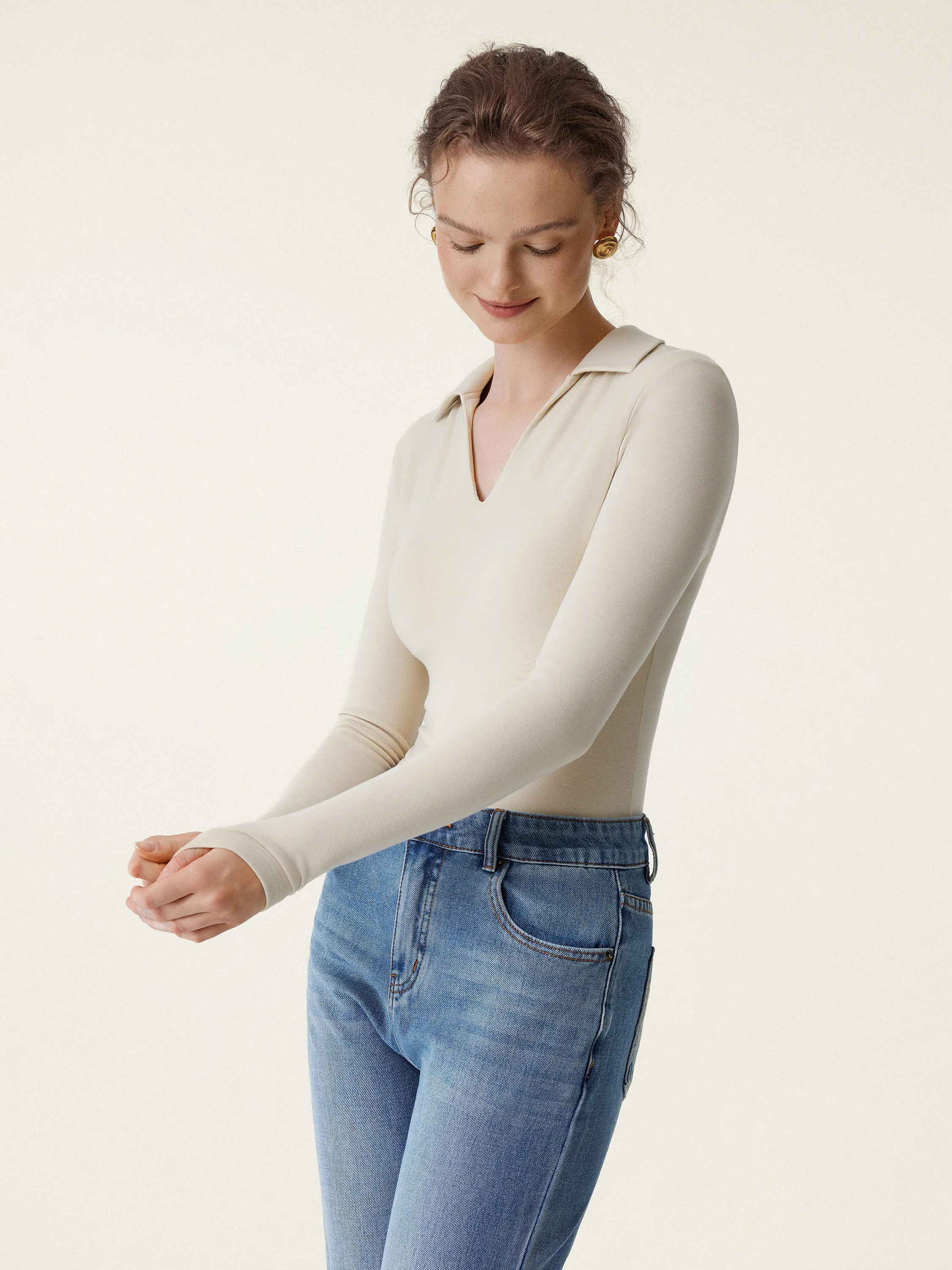 Collared Long Sleeve Brami Top