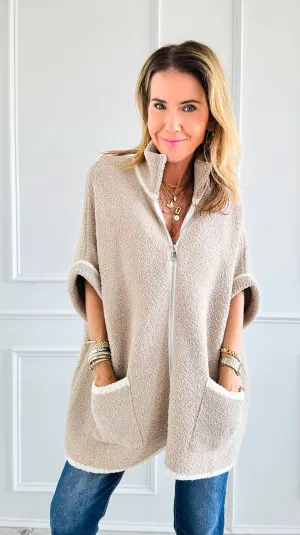 Colored Edge Zipper Jacket - Beige