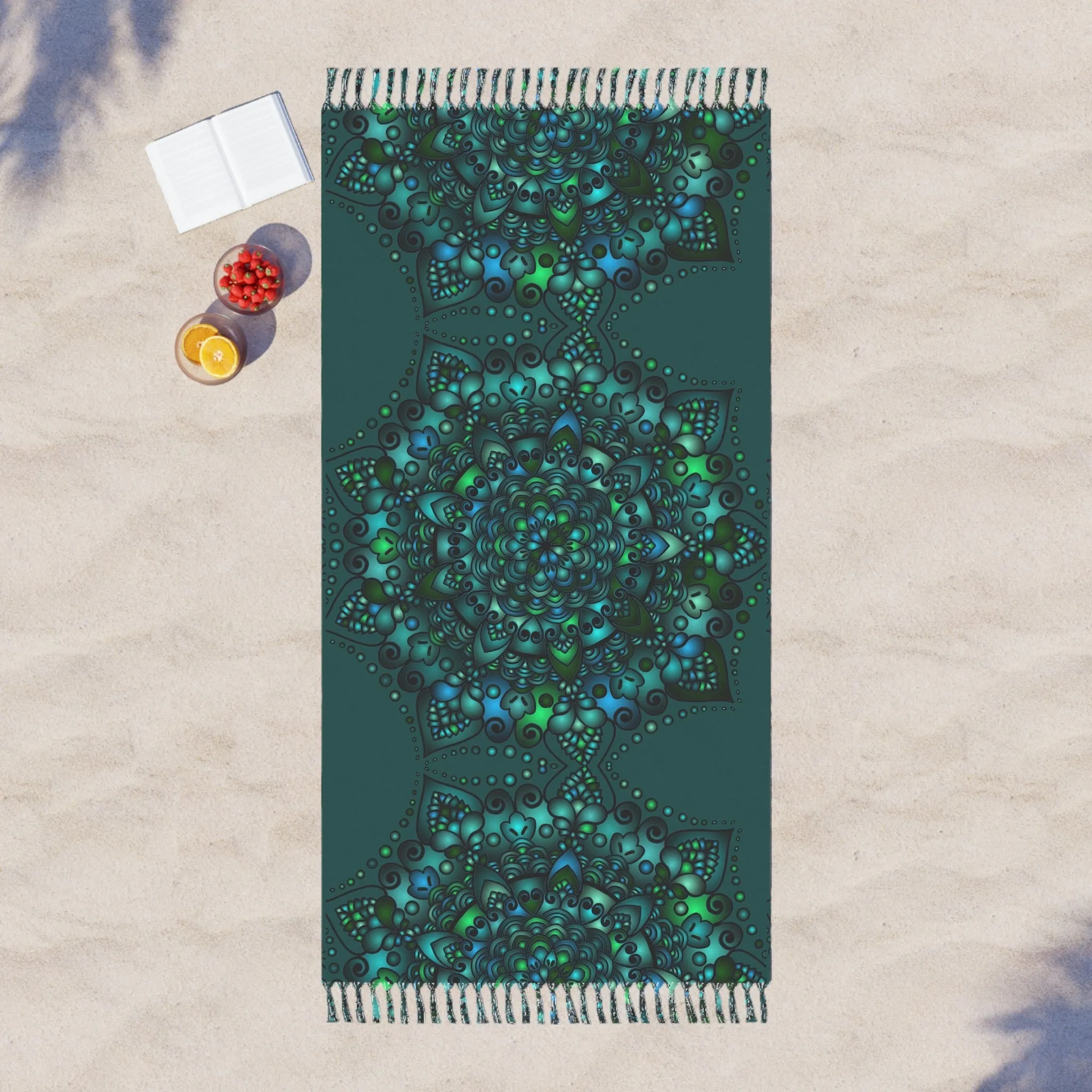 Hand-Drawn Mandala Design Beach Cloth - Petroleum Green