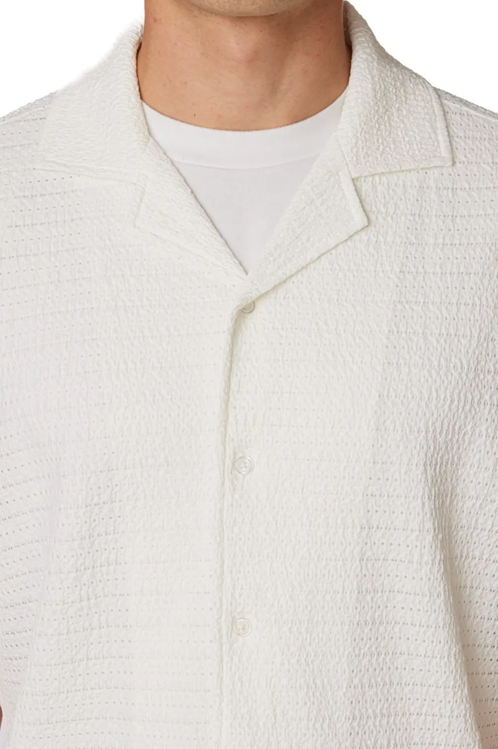 Hawks Bay - White Textured Short Sleeve Men's Shirt