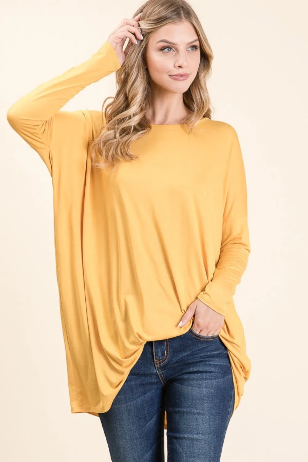 KESLEY Round Neck Long Sleeve Oversized Top Made in the USA