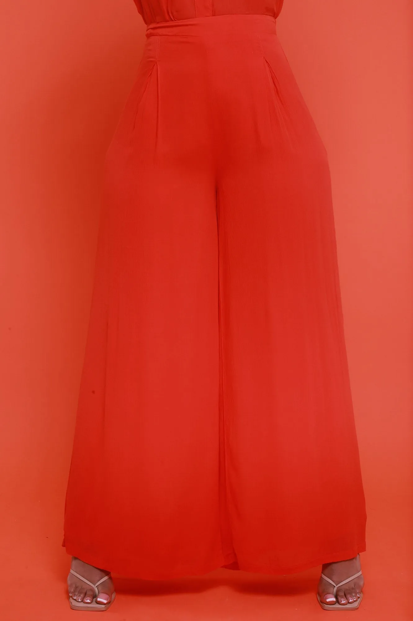 Live A Little Pleated Wide Leg Pants - Orange