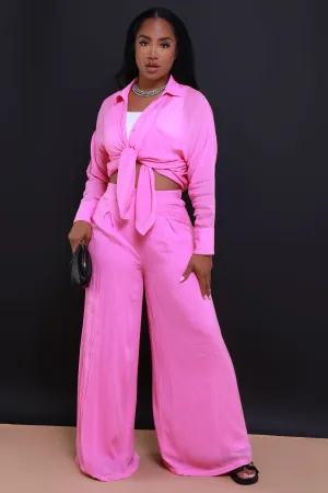 Live A Little Pleated Wide Leg Pants - Pink
