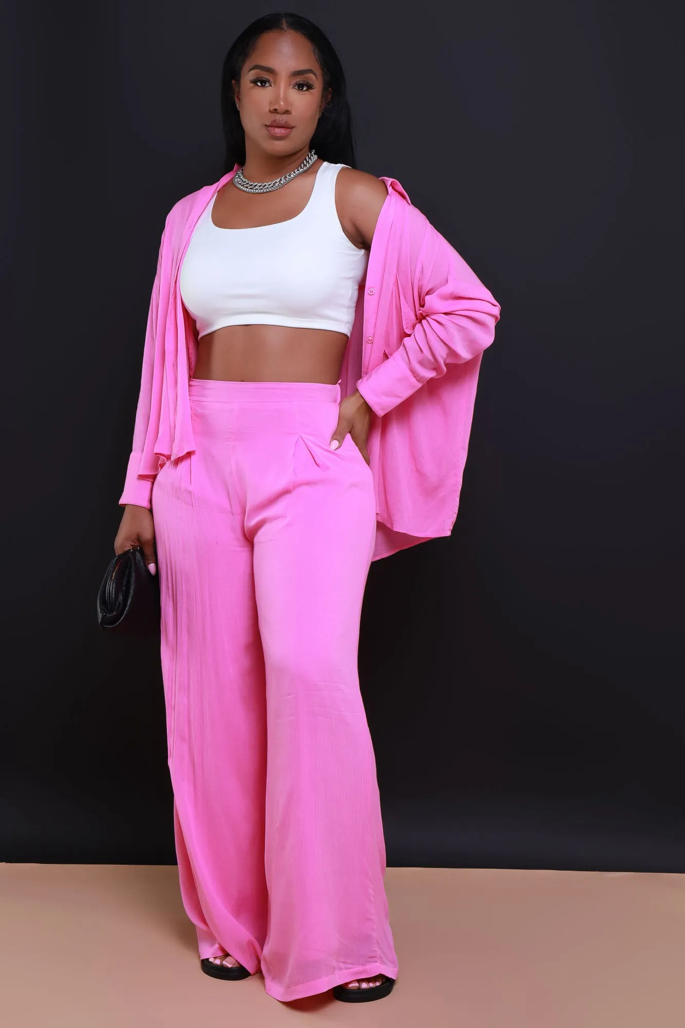 Live A Little Pleated Wide Leg Pants - Pink