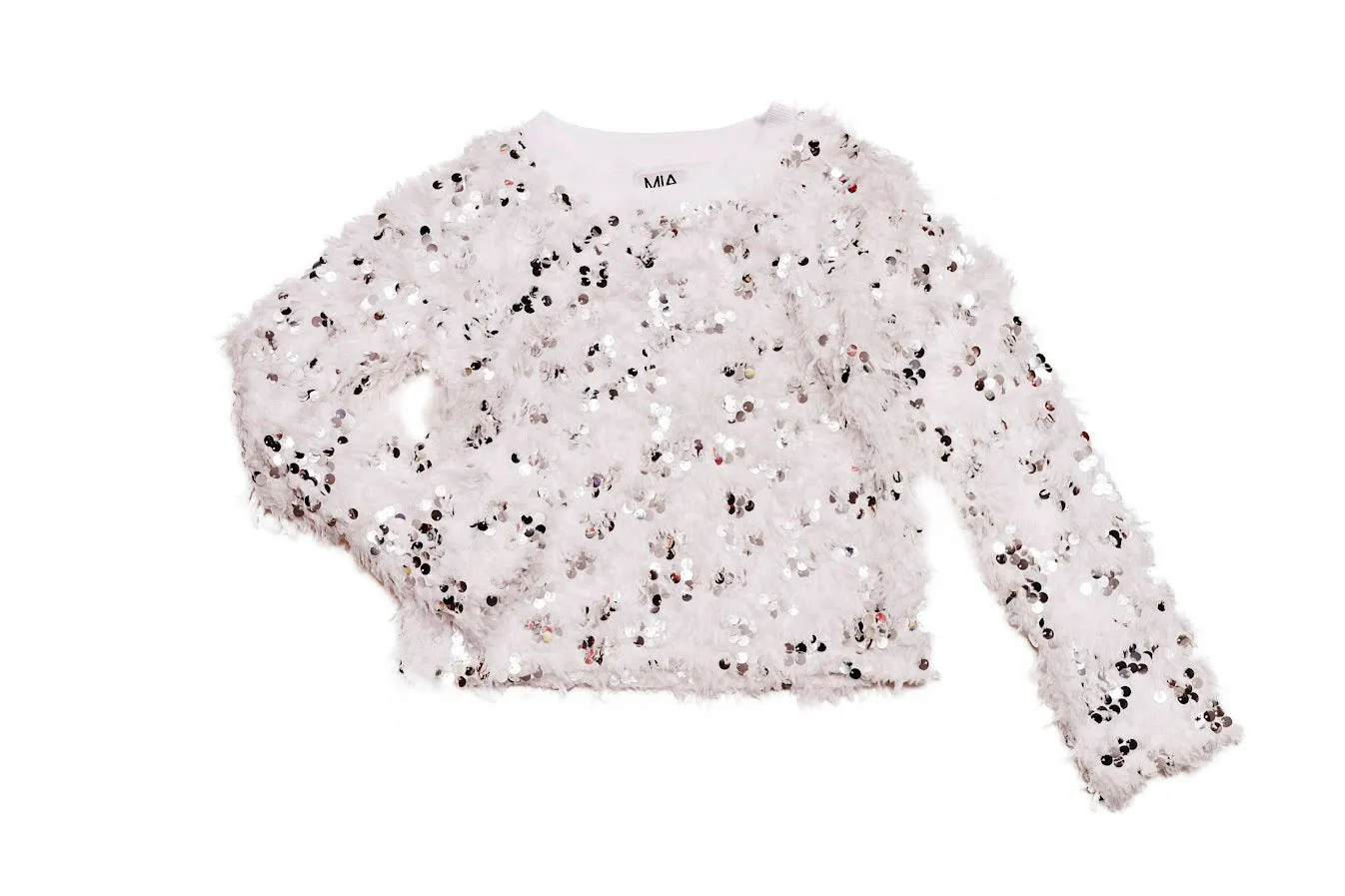 MIA White Textured Sparkle Shag Sweater