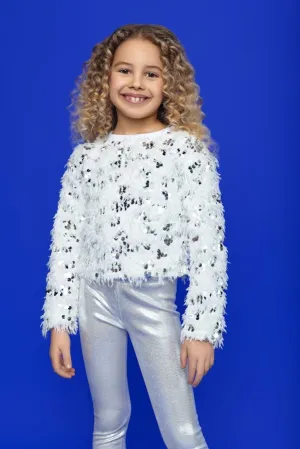 MIA White Textured Sparkle Shag Sweater