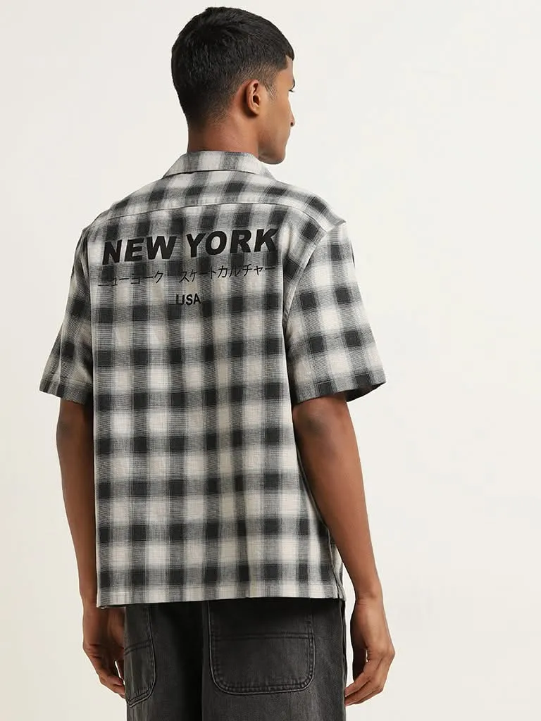 Nuon Black Checkered Relaxed-Fit Shirt