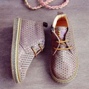 Ocra Girls Beige Boot with Metallic Purple Spots