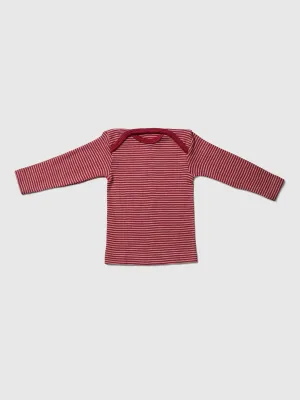organic merino wool and silk shirt in red/natural stripe - baby/toddler