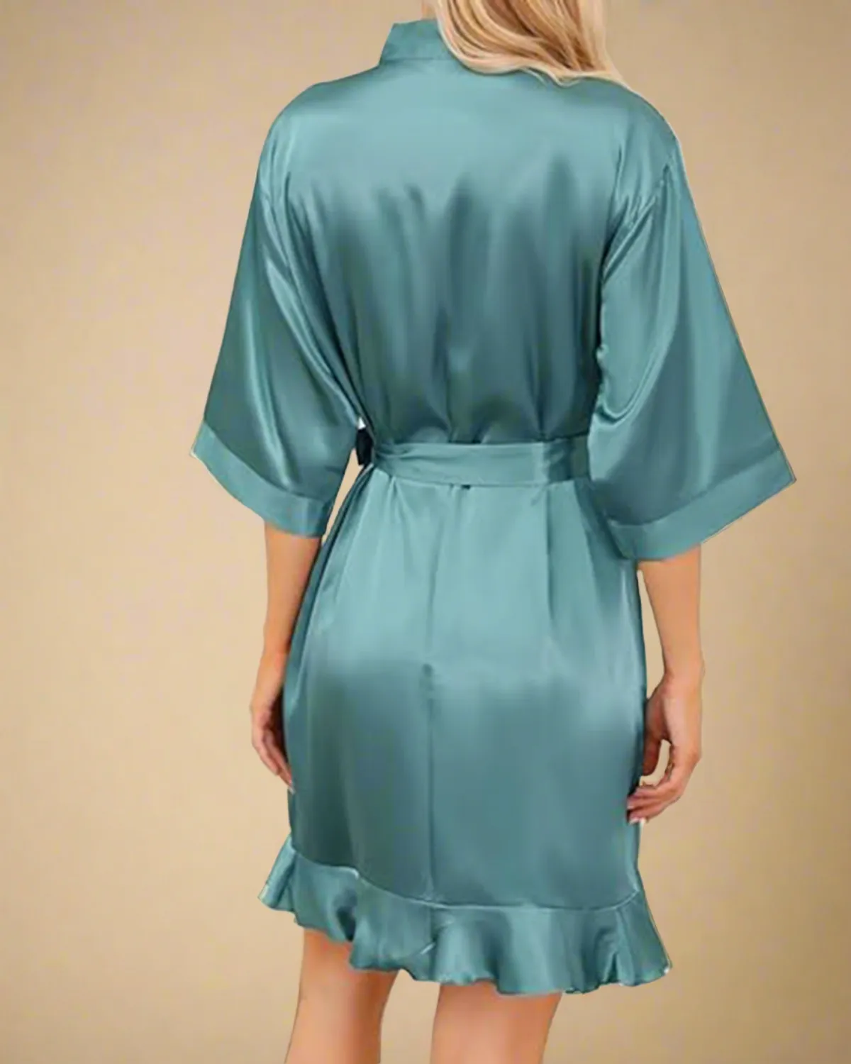Satin Short Dressing Gown with Ruffles