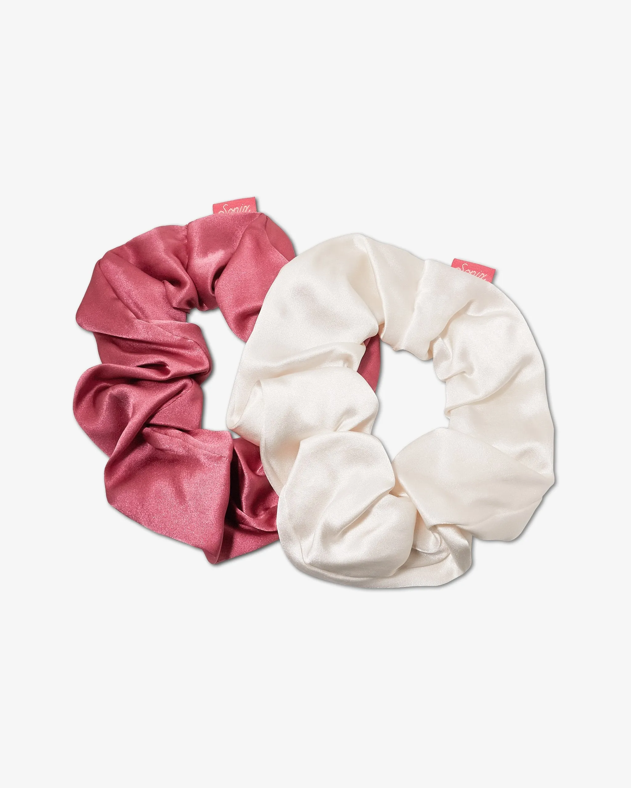 Silk Two-Tone Scrunchie Set - Dusty Mauve/Cream
