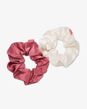 Silk Two-Tone Scrunchie Set - Dusty Mauve/Cream