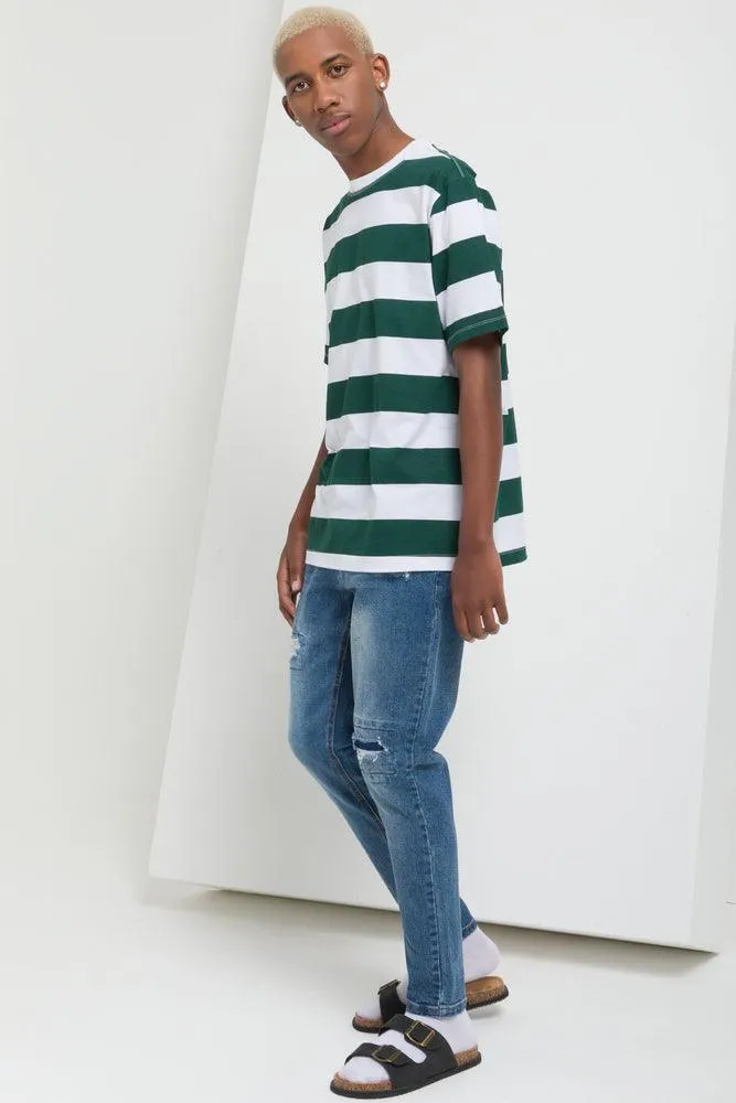 Stripe Short Sleeve T-Shirt Green & White
