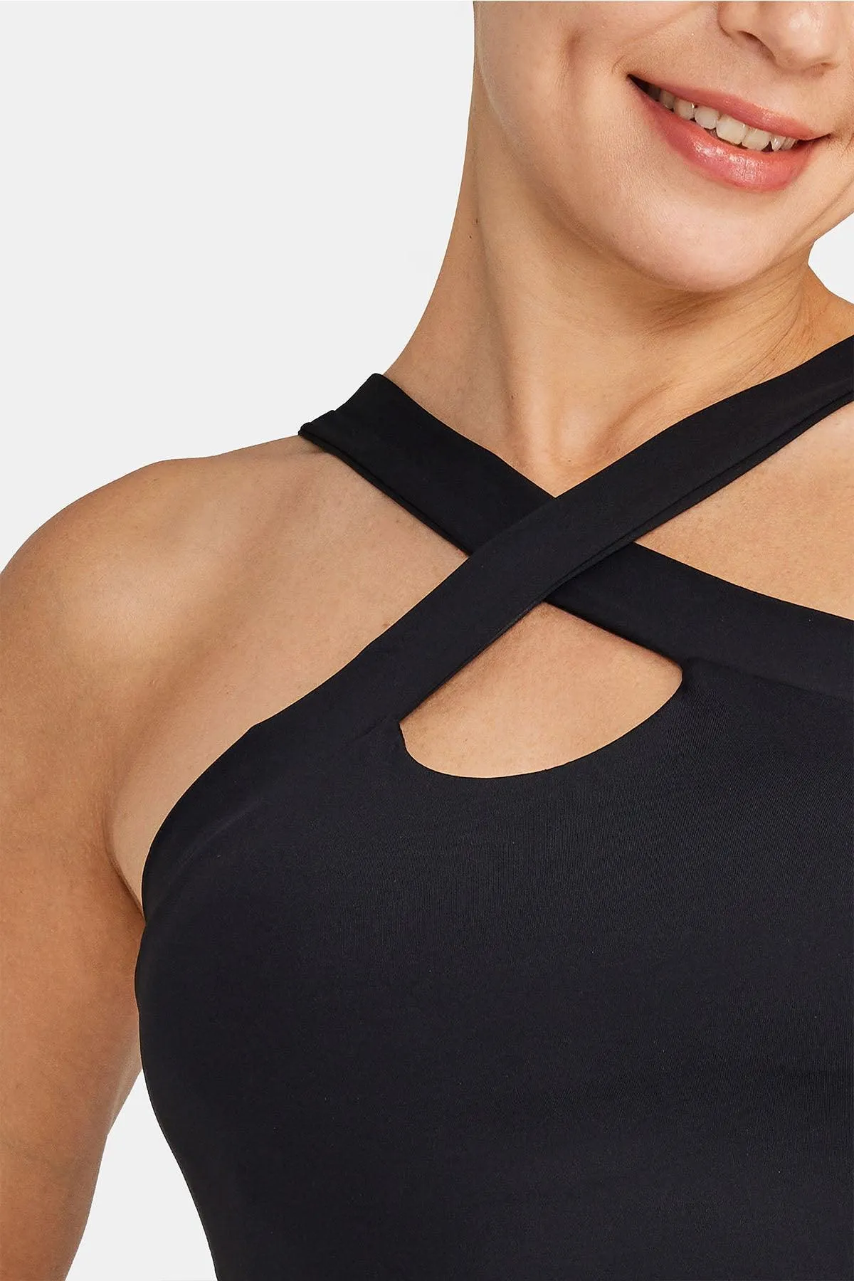 Sugar Cross Front Detail With Seamless In Back Crop Top