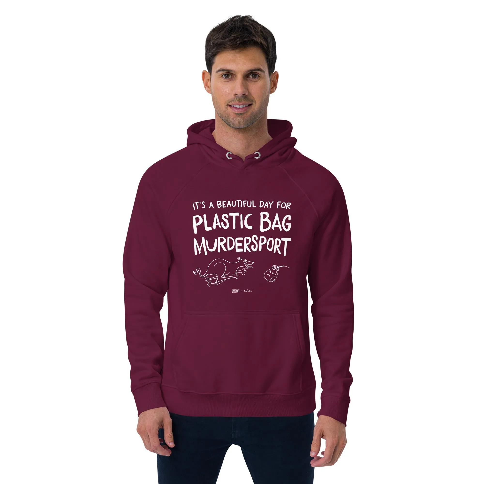 unisex eco raglan hoodie: plastic bag murdersport (sighthound)
