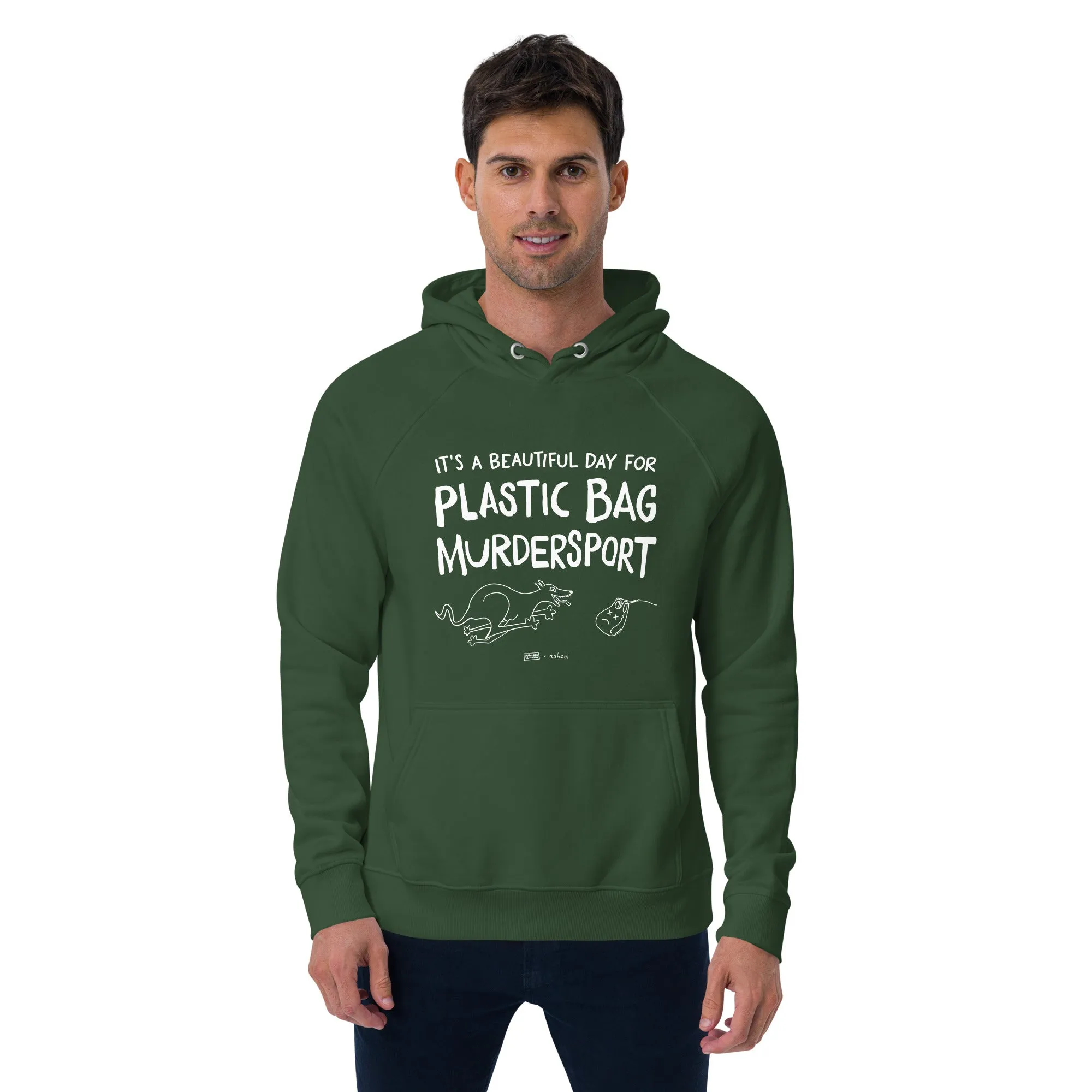 unisex eco raglan hoodie: plastic bag murdersport (sighthound)