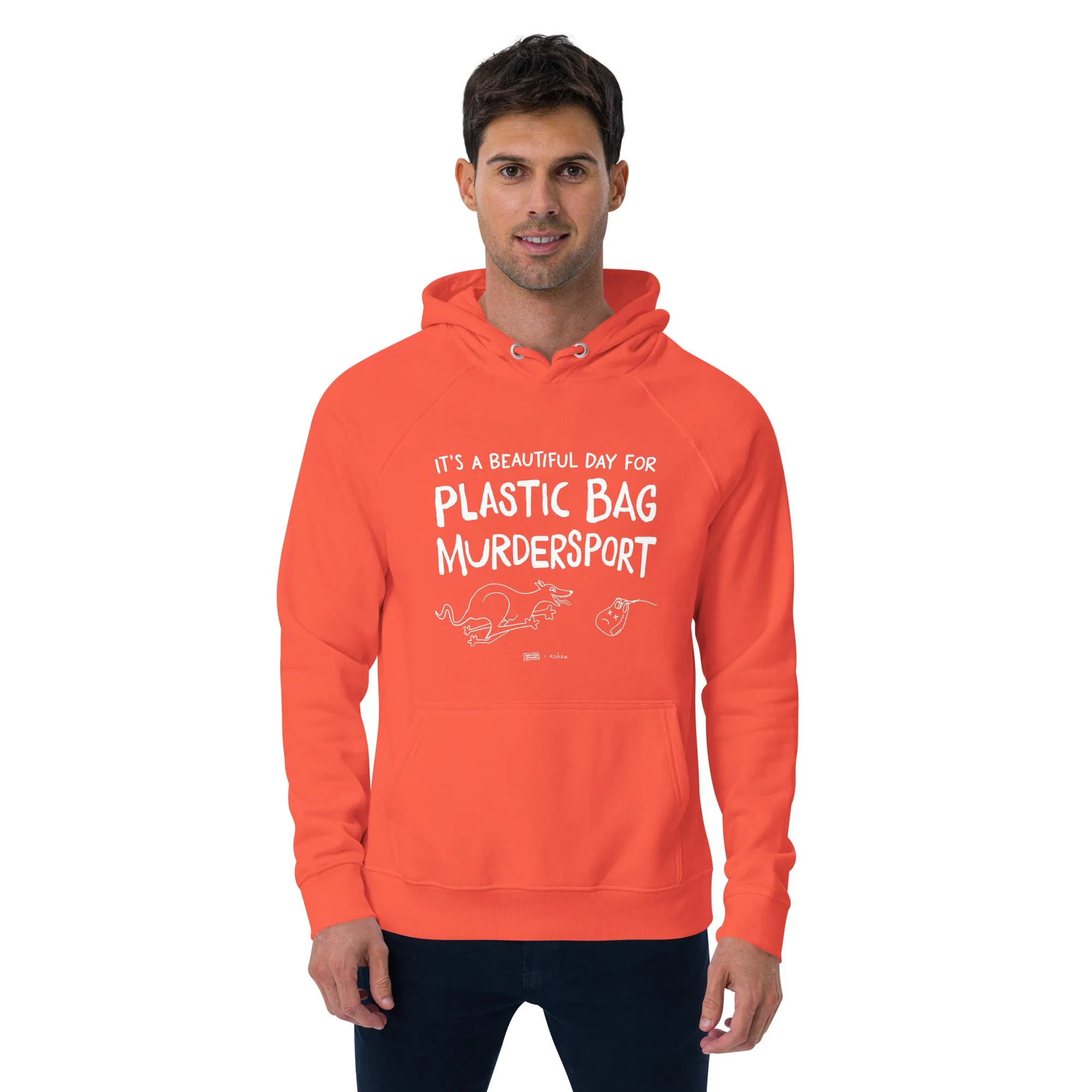 unisex eco raglan hoodie: plastic bag murdersport (sighthound)
