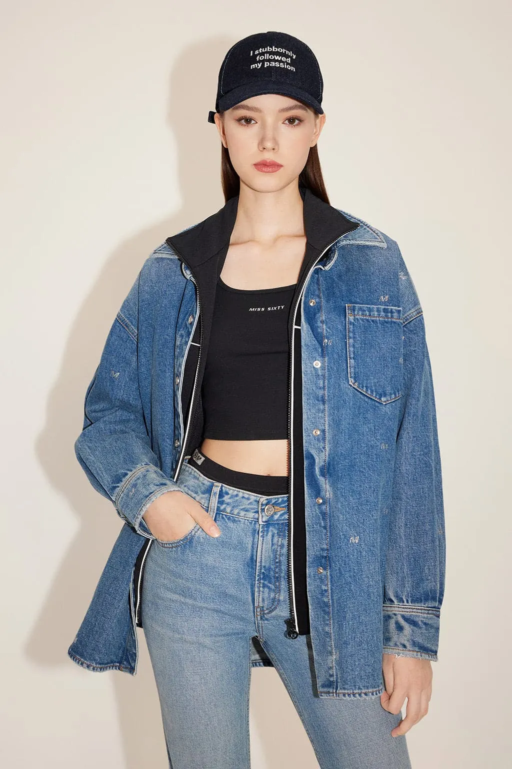 Vintage Relaxed Fir Denim Shirt With Crystal