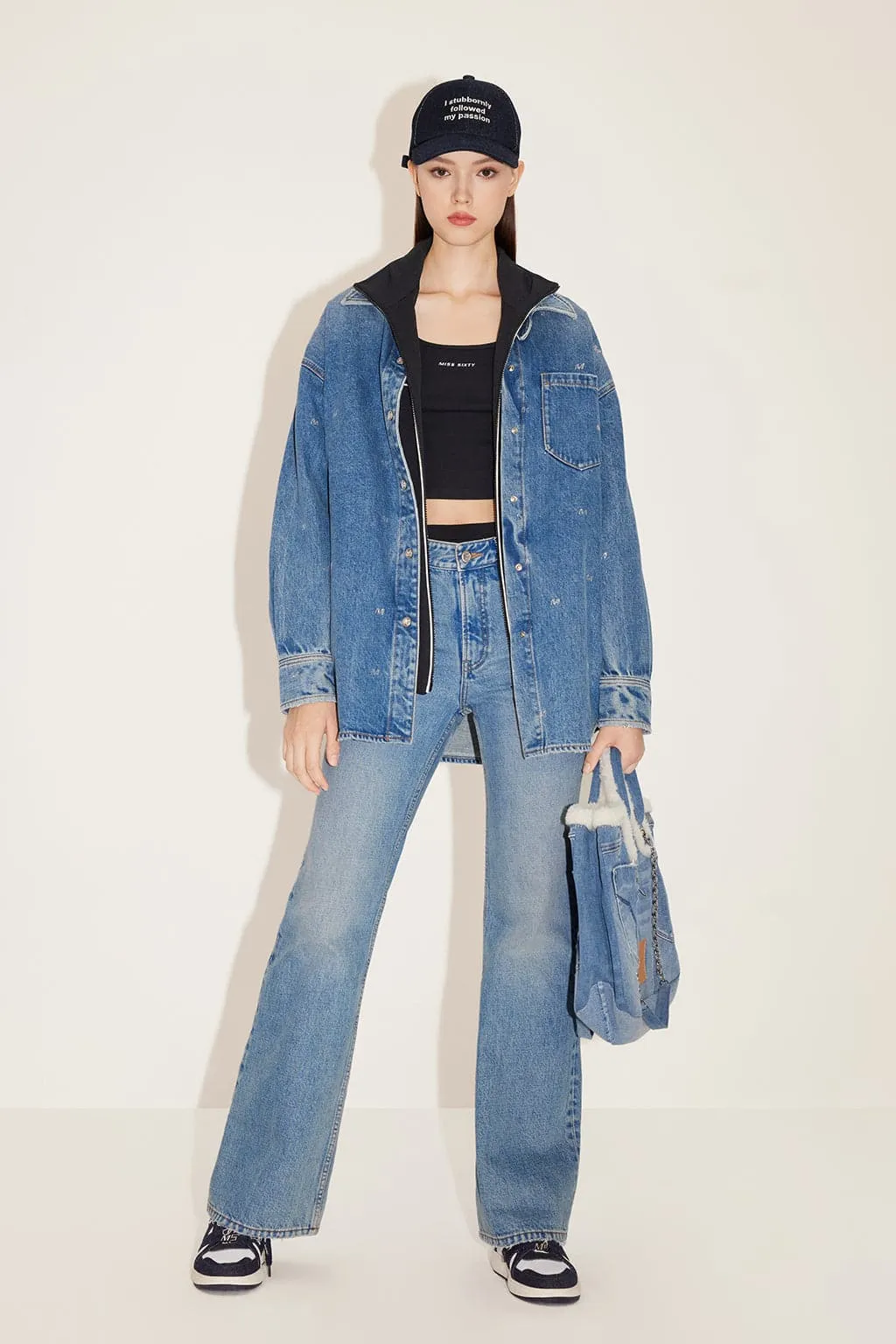 Vintage Relaxed Fir Denim Shirt With Crystal