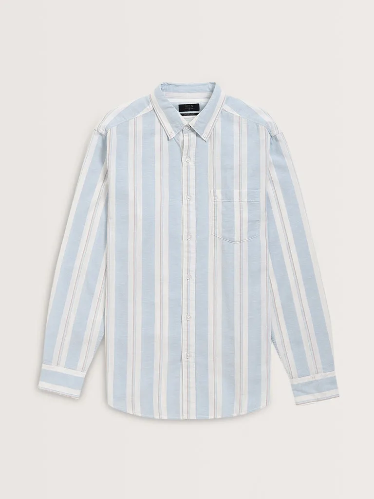 WES Casuals Light Blue Relaxed-Fit Cotton Blend Shirt
