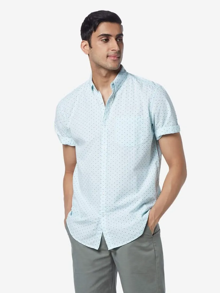 WES Casuals Mint Relaxed-Fit Dotted Shirt