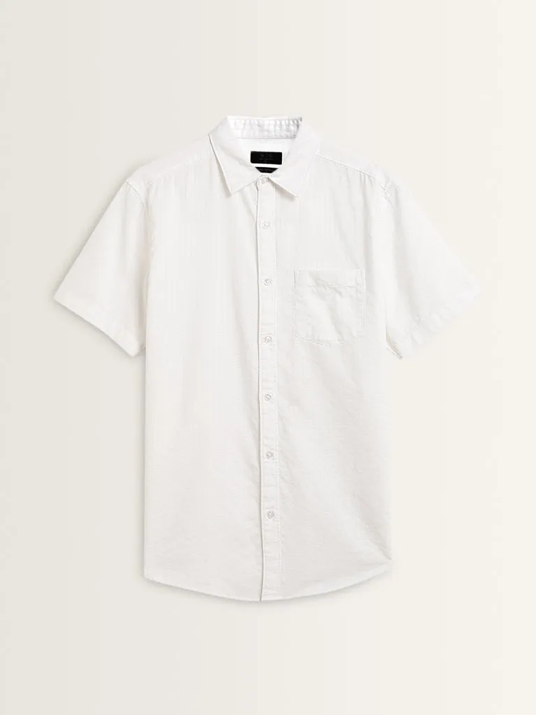 WES Casuals White Striped Relaxed-Fit Cotton Shirt