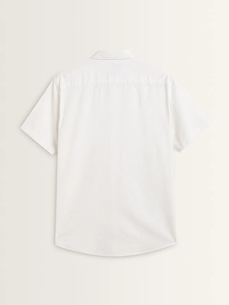 WES Casuals White Striped Relaxed-Fit Cotton Shirt