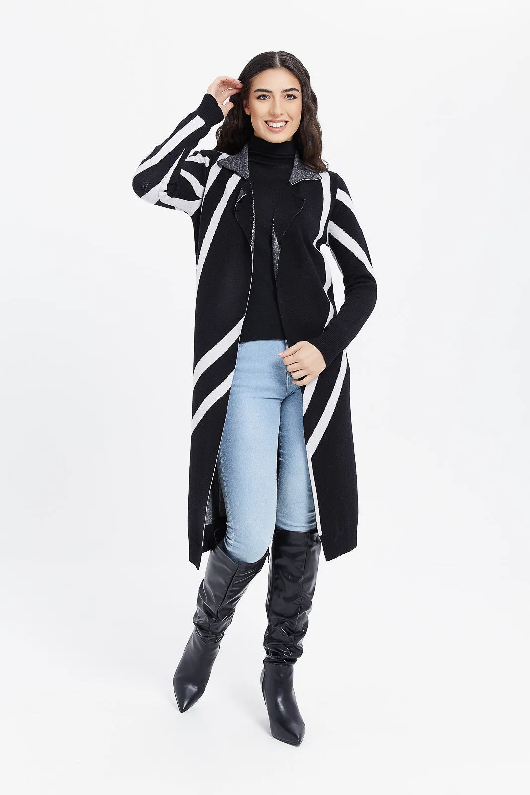 Women Black Knitted Cardigan
