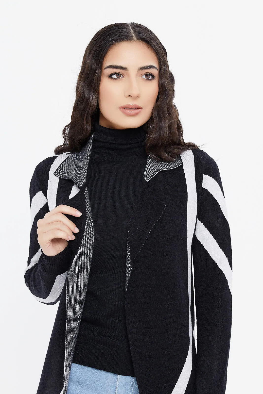 Women Black Knitted Cardigan